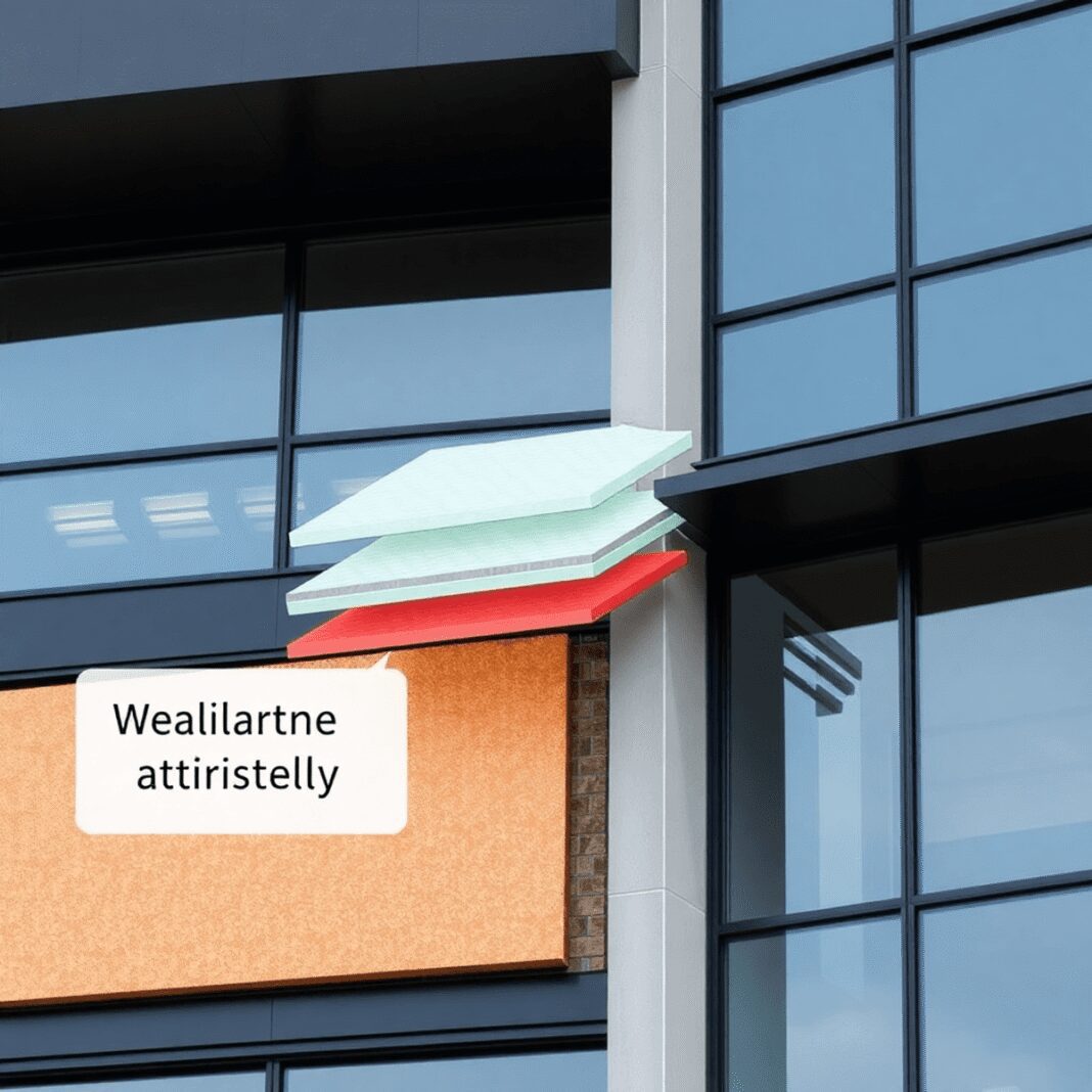 Le potentiel des membranes intelligentes pour améliorer l’étanchéité et le confort thermique Façade de bâtiment moderne avec des membranes intelligentes en couches montrant une adaptation à l'humidité et une isolation thermique, mettant en ...