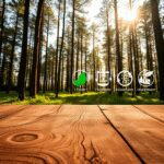 Forêt française ensoleillée avec de grands arbres, gros plan sur les textures du bois et les cernes des arbres, superposés à des feuilles vertes et...